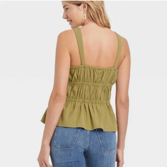 Universal Thread Green Tank Top Blouse Tied Bow Detail Elastic Bustline Size XL - Picture 2 of 9